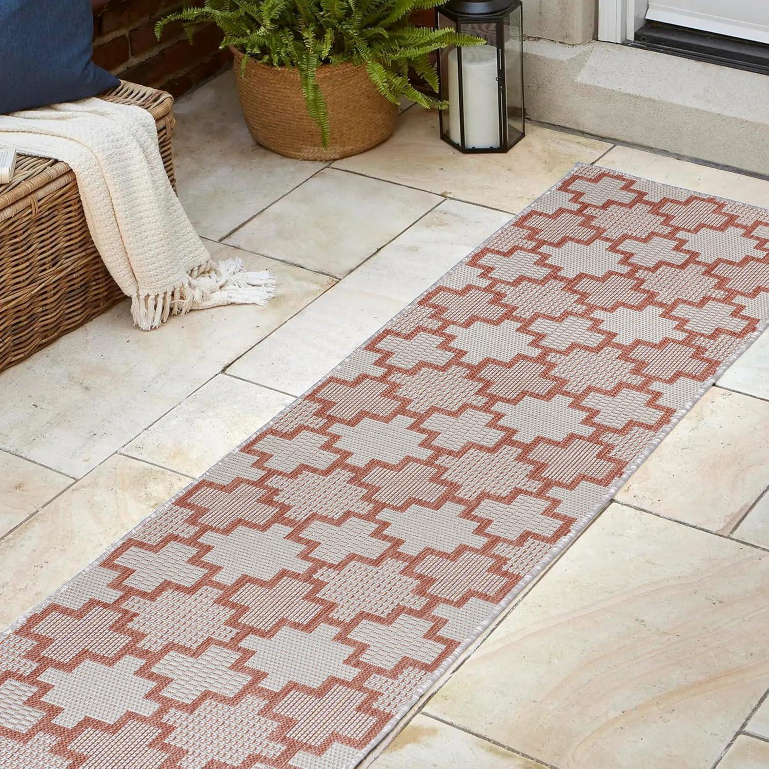 image:imageJONATHAN Y Geometric Tile Pattern Indoor Outdoor Runner Rug 2X8 SalmonCream Cyrus Modern for Backyard Patio Porch EasyCleaning High Traffic PetFriendly NonShedding TSN200A28SalmonCream
