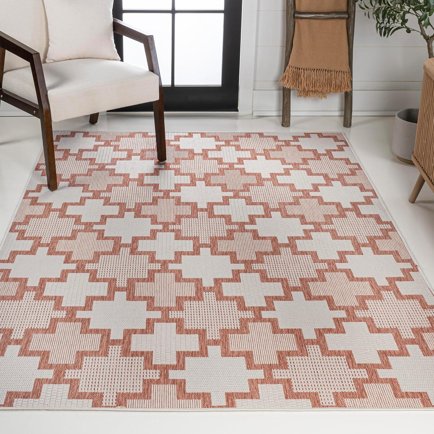 image:imageJONATHAN Y Geometric Tile Pattern Indoor Outdoor Runner Rug 2X8 SalmonCream Cyrus Modern for Backyard Patio Porch EasyCleaning High Traffic PetFriendly NonShedding TSN200A28SalmonCream