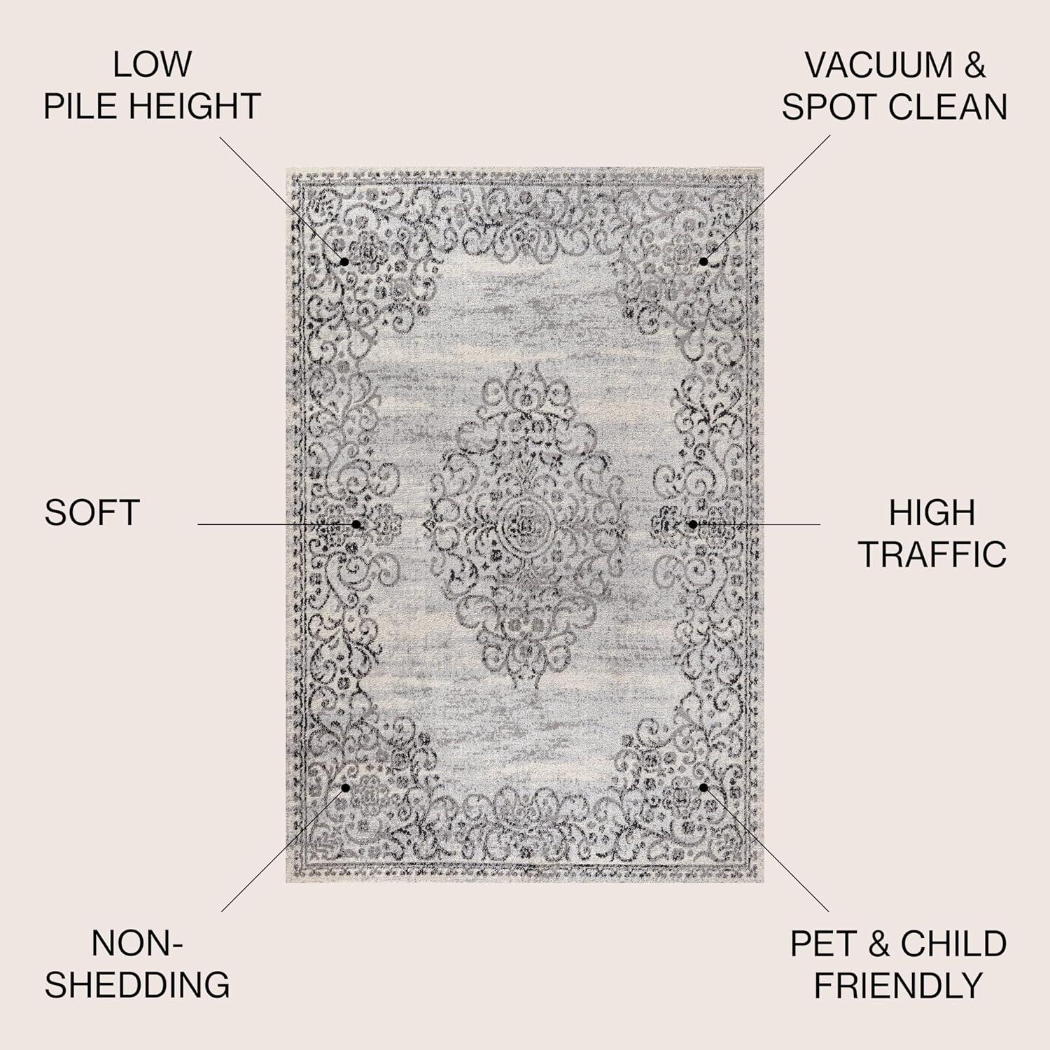 image:imageJONATHAN Y Minori Filigree Medallion Dark GrayCream Indoor Area Rug 3x5 Vintage Bohemian EasyCleaning for Living Room Bedroom Kitchen Pet Friendly NonShedding MDP206A3Dark GrayCream
