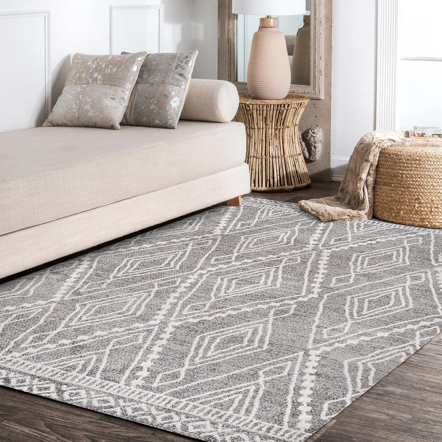 image:imageJONATHAN Y Rih Moroccan Style Diamond IvoryGray Indoor Area Rug 8x10 Bohemian Casual EasyCleaning for Living Room Bedroom Kitchen Pet Friendly NonShedding MOH306A8GrayIvory