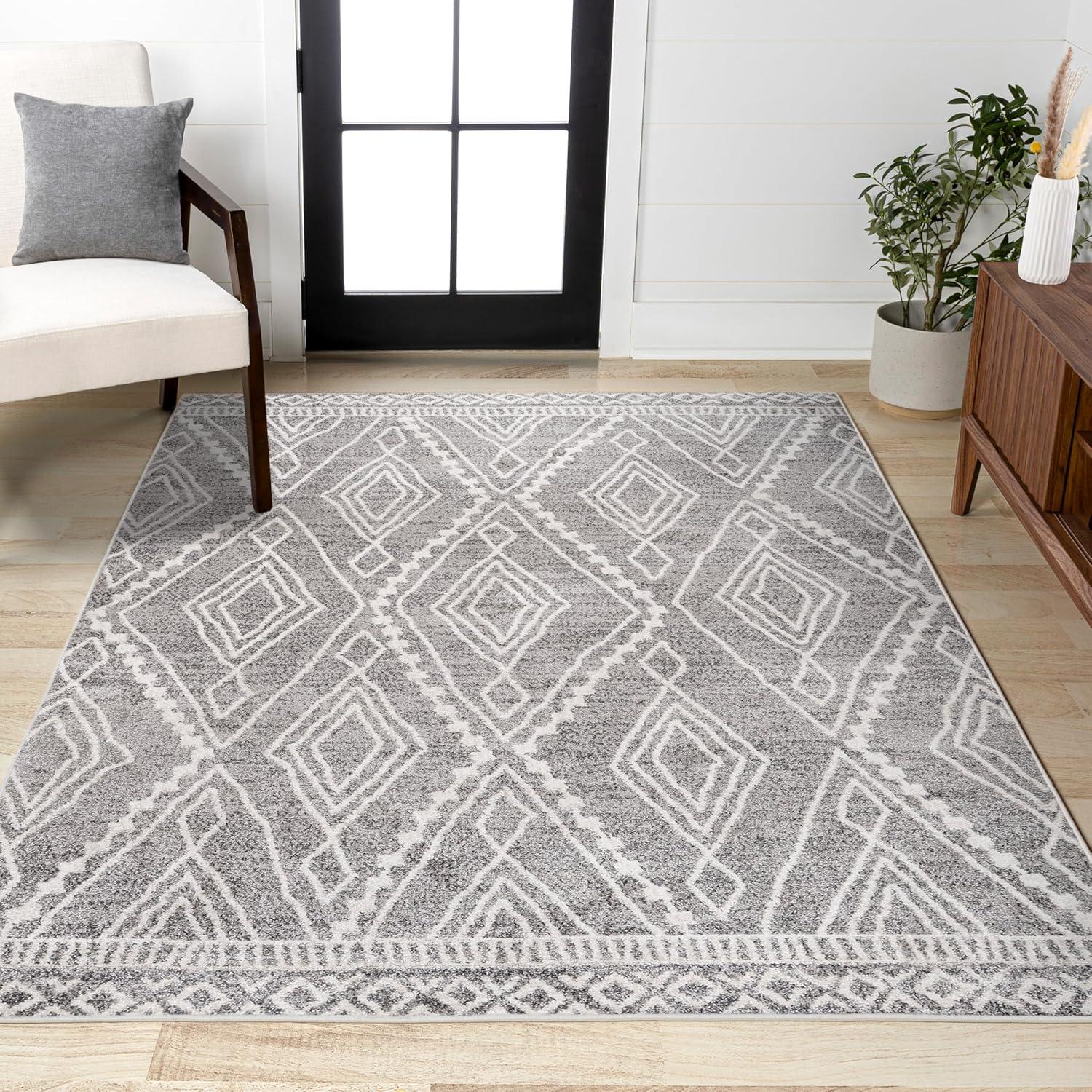 image:imageJONATHAN Y Rih Moroccan Style Diamond IvoryGray Indoor Area Rug 8x10 Bohemian Casual EasyCleaning for Living Room Bedroom Kitchen Pet Friendly NonShedding MOH306A8GrayIvory