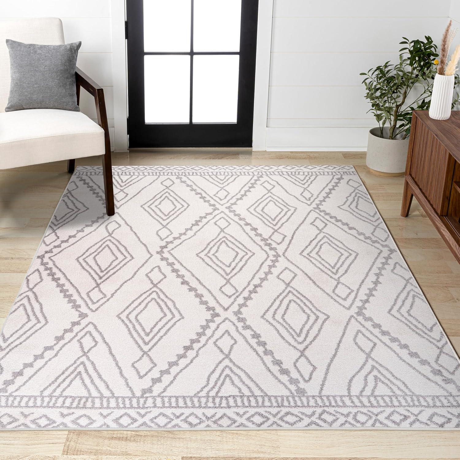 image:imageJONATHAN Y Rih Moroccan Style Diamond IvoryGray Indoor Area Rug 8x10 Bohemian Casual EasyCleaning for Living Room Bedroom Kitchen Pet Friendly NonShedding MOH306A8IvoryGray
