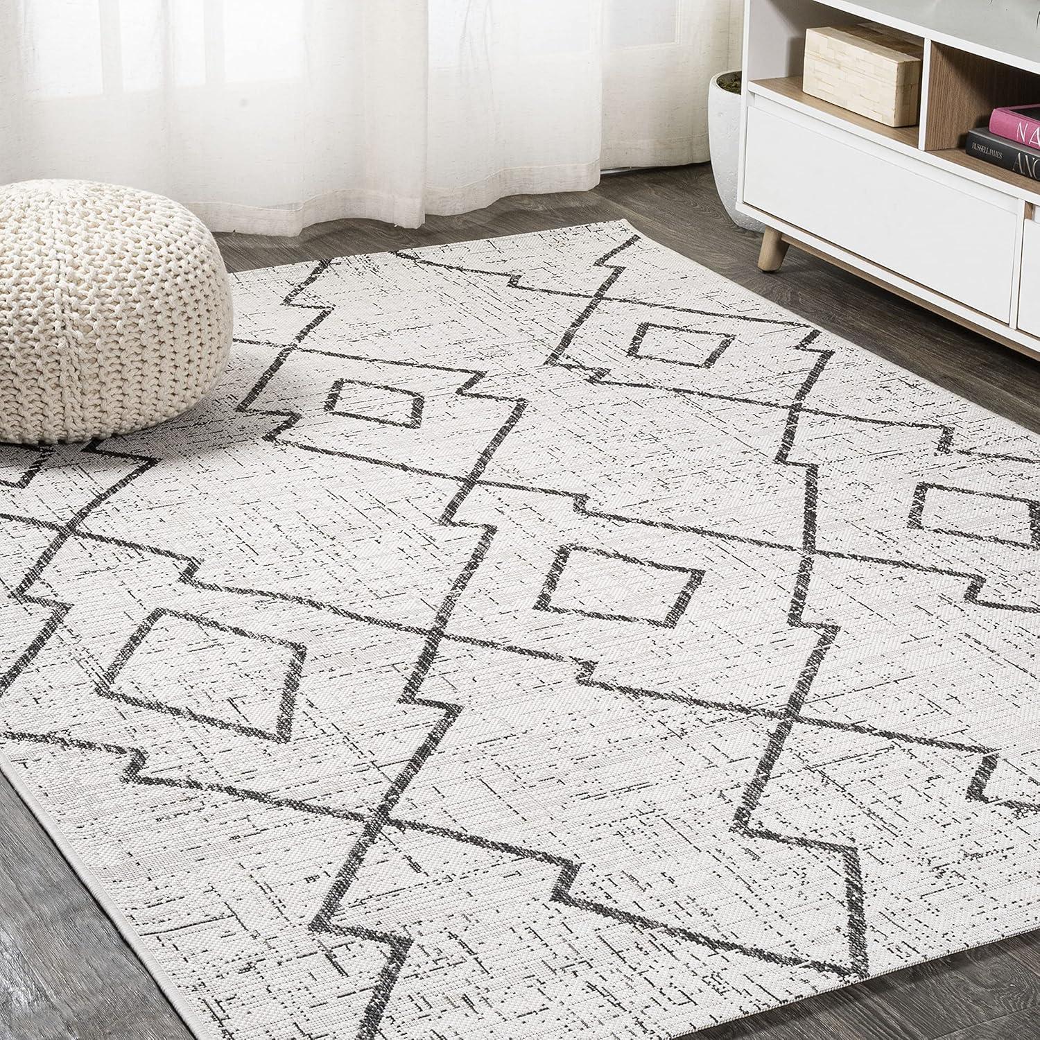 image:imageJONATHAN Y Tribal Diamond Trellis Indoor Outdoor Runner Rug 2X8 BeigeBrown Carwa for Backyard Patio Porch EasyCleaning High Traffic PetFriendly NonShedding SMB128A28IvoryBlack