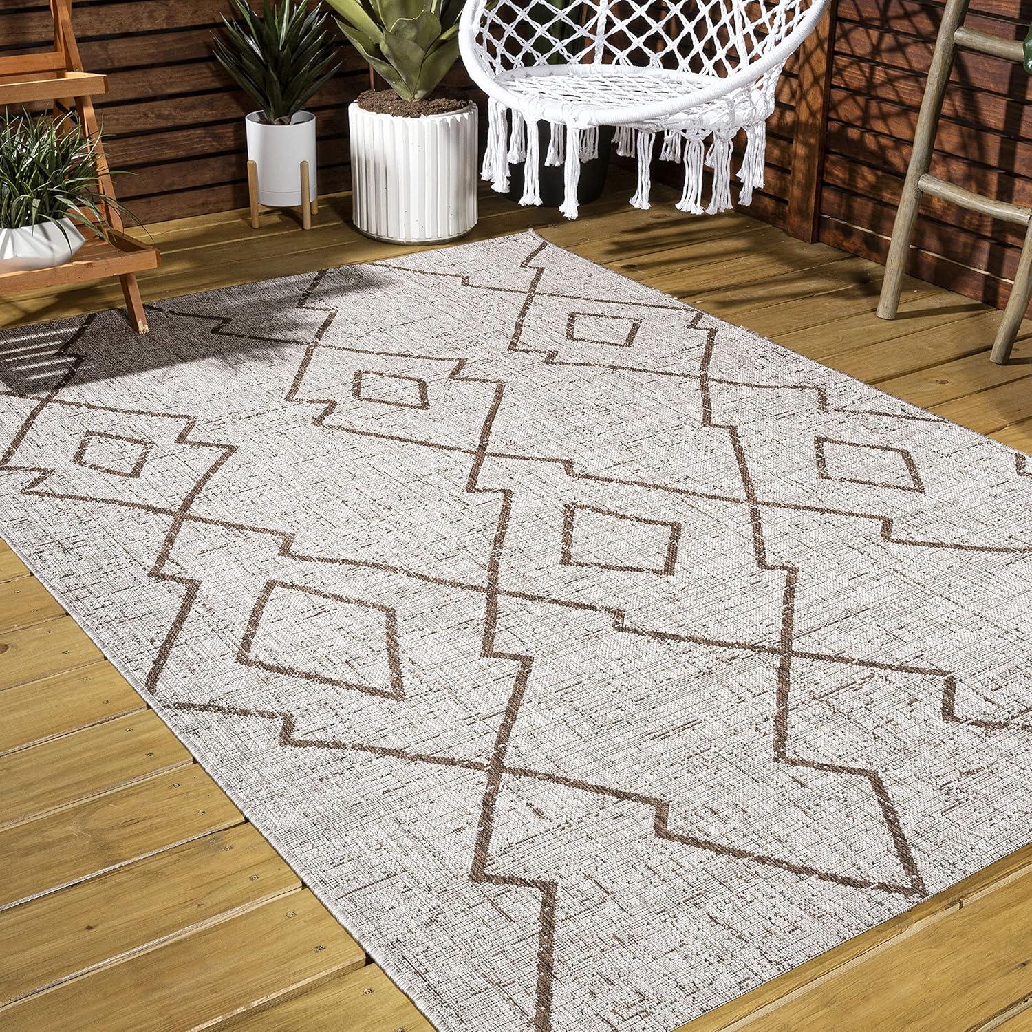image:imageJONATHAN Y Tribal Diamond Trellis Indoor Outdoor Runner Rug 2X8 BeigeBrown Carwa for Backyard Patio Porch EasyCleaning High Traffic PetFriendly NonShedding SMB128A28BeigeBrown
