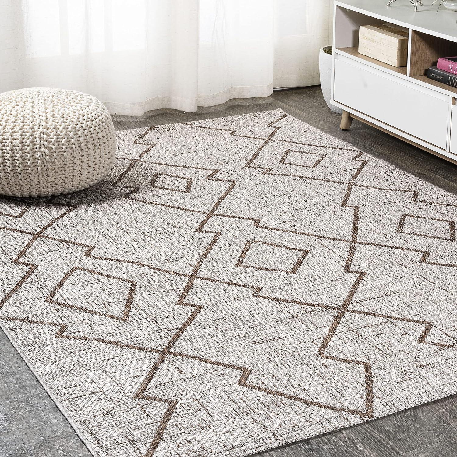 image:imageJONATHAN Y Tribal Diamond Trellis Indoor Outdoor Runner Rug 2X8 BeigeBrown Carwa for Backyard Patio Porch EasyCleaning High Traffic PetFriendly NonShedding SMB128A28BeigeBrown