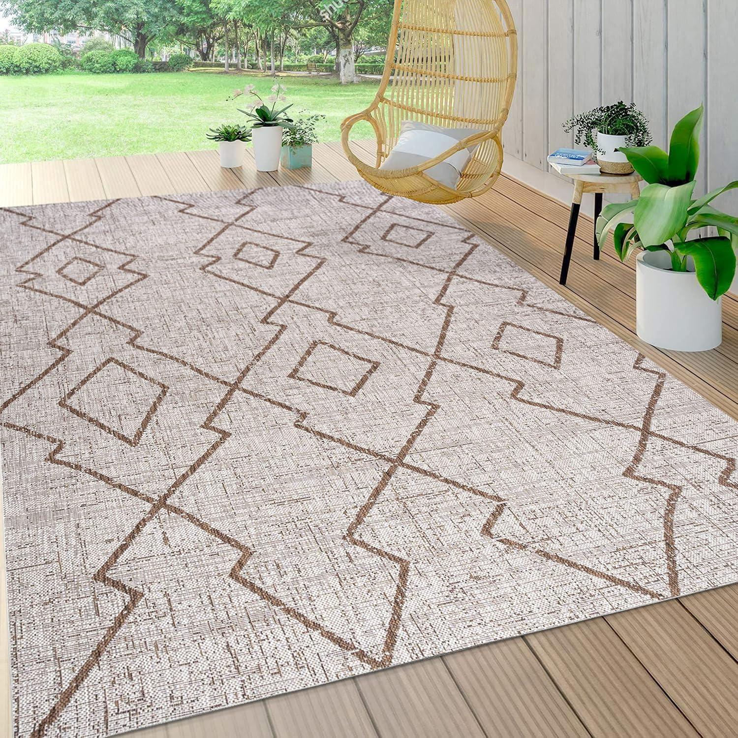 image:imageJONATHAN Y Tribal Diamond Trellis Indoor Outdoor Runner Rug 2X8 BeigeBrown Carwa for Backyard Patio Porch EasyCleaning High Traffic PetFriendly NonShedding SMB128A28BeigeBrown