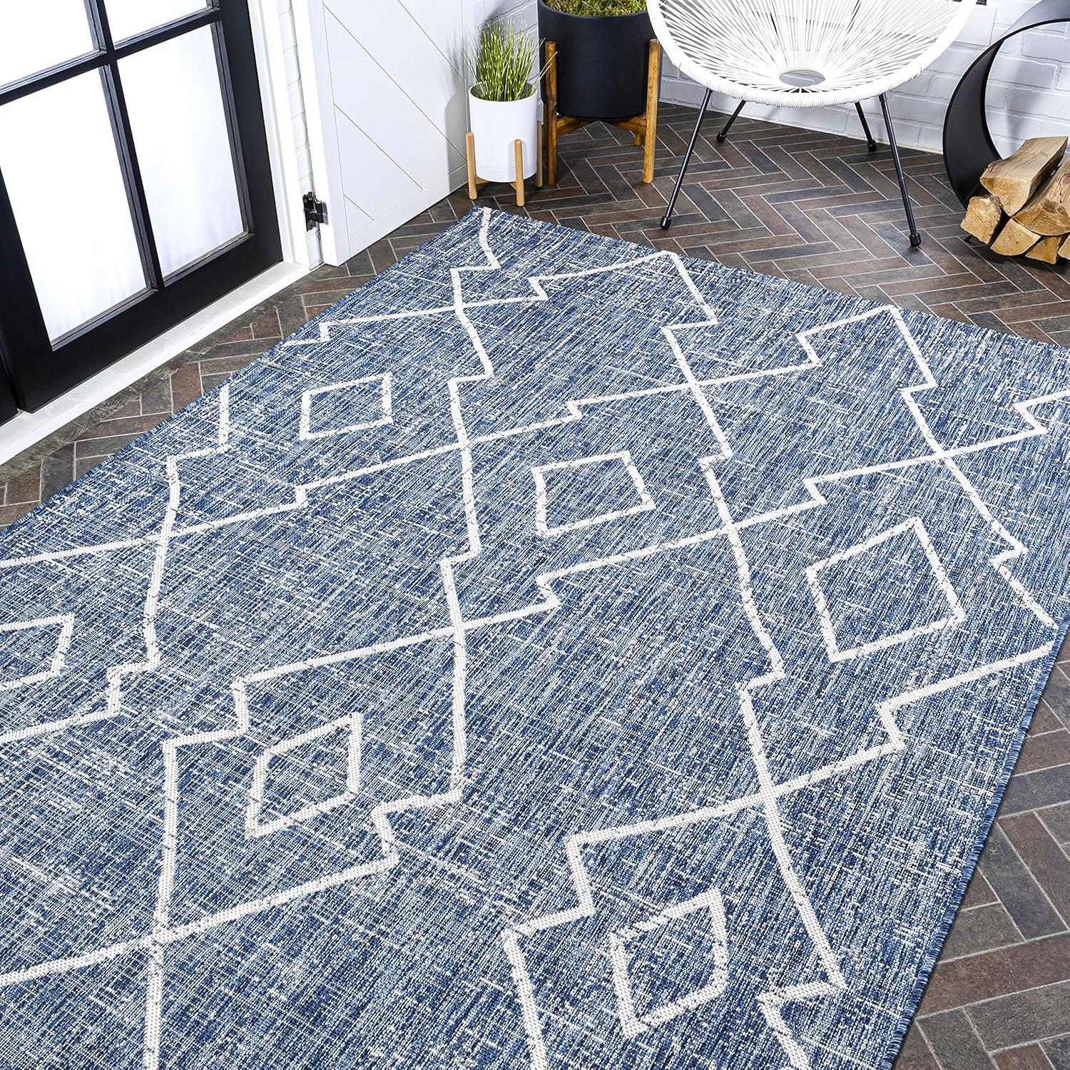 image:imageJONATHAN Y Tribal Diamond Trellis Indoor Outdoor Runner Rug 2X8 BeigeBrown Carwa for Backyard Patio Porch EasyCleaning High Traffic PetFriendly NonShedding SMB128A28BlueIvory