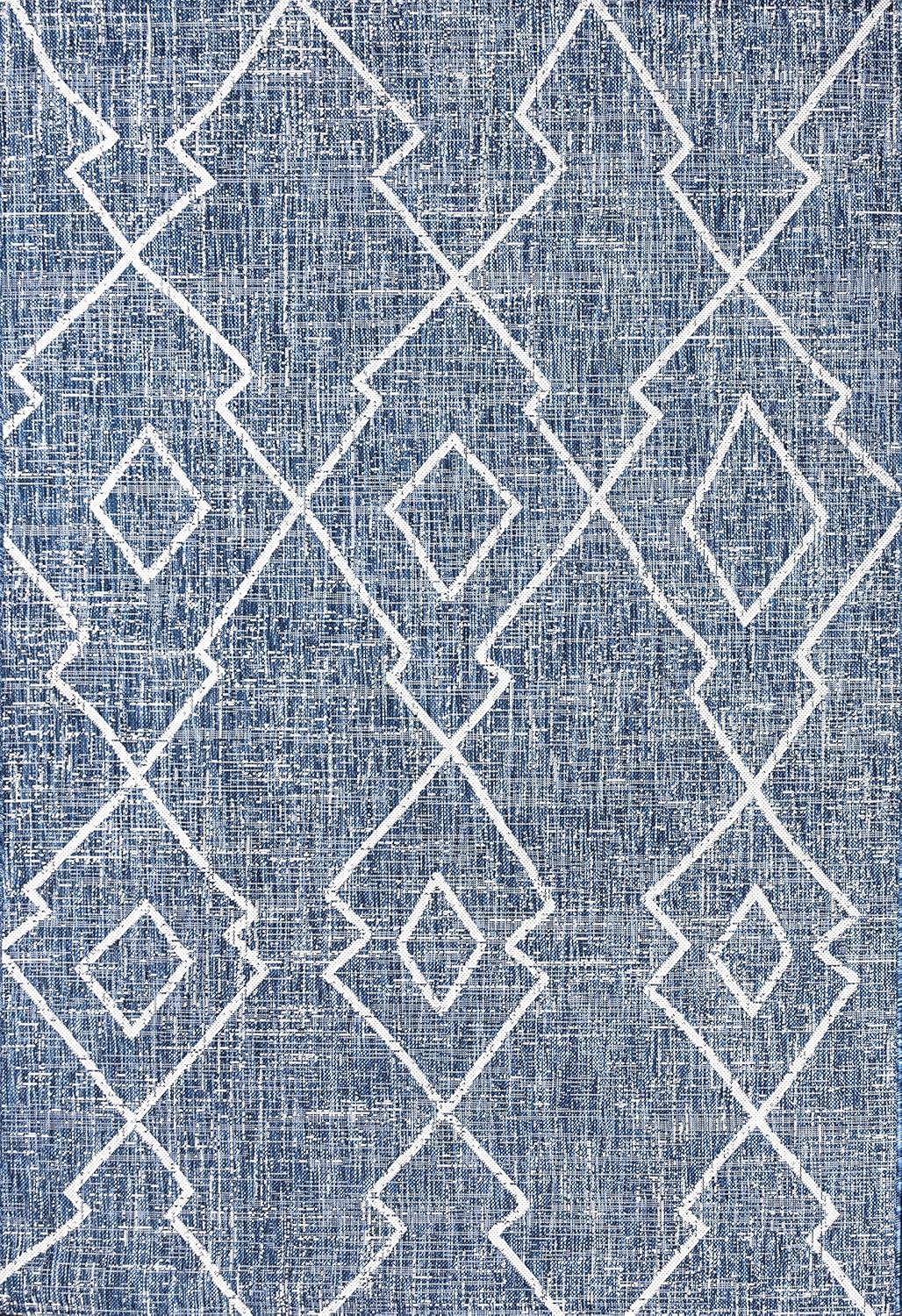 image:imageJONATHAN Y Tribal Diamond Trellis Indoor Outdoor Runner Rug 2X8 BeigeBrown Carwa for Backyard Patio Porch EasyCleaning High Traffic PetFriendly NonShedding SMB128A28BlueIvory