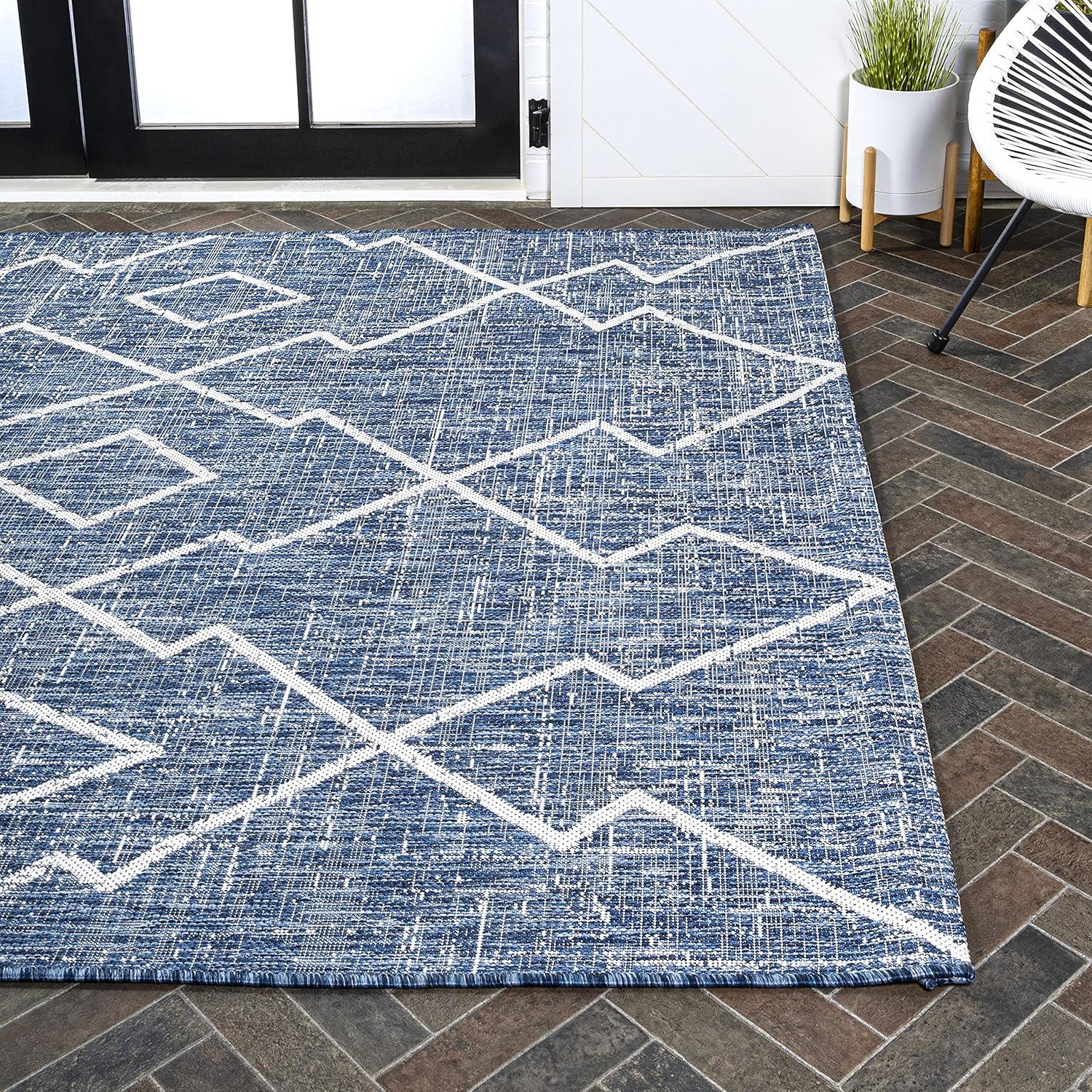 image:imageJONATHAN Y Tribal Diamond Trellis Indoor Outdoor Runner Rug 2X8 BeigeBrown Carwa for Backyard Patio Porch EasyCleaning High Traffic PetFriendly NonShedding SMB128A28BlueIvory