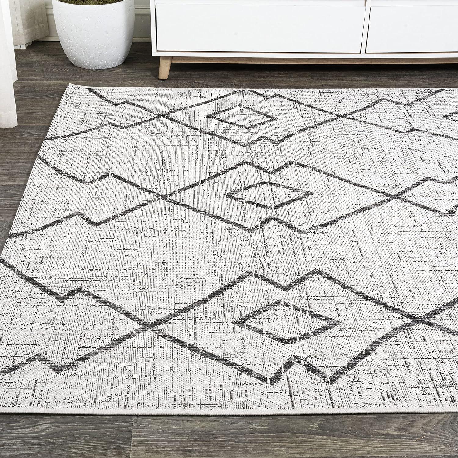 image:imageJONATHAN Y Tribal Diamond Trellis Indoor Outdoor Runner Rug 2X8 BeigeBrown Carwa for Backyard Patio Porch EasyCleaning High Traffic PetFriendly NonShedding SMB128A28IvoryBlack