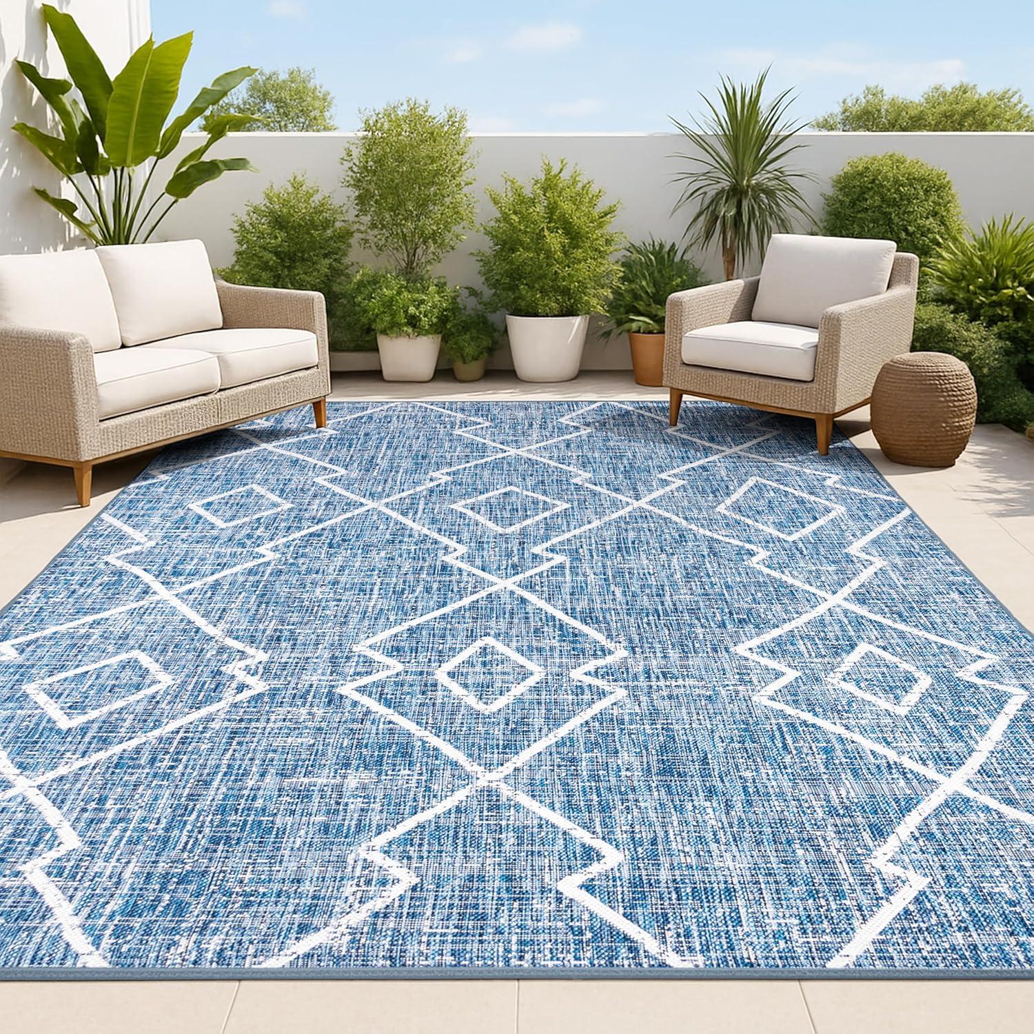 image:imageJONATHAN Y Tribal Diamond Trellis Indoor Outdoor Runner Rug 2X8 BeigeBrown Carwa for Backyard Patio Porch EasyCleaning High Traffic PetFriendly NonShedding SMB128A28BlueIvory