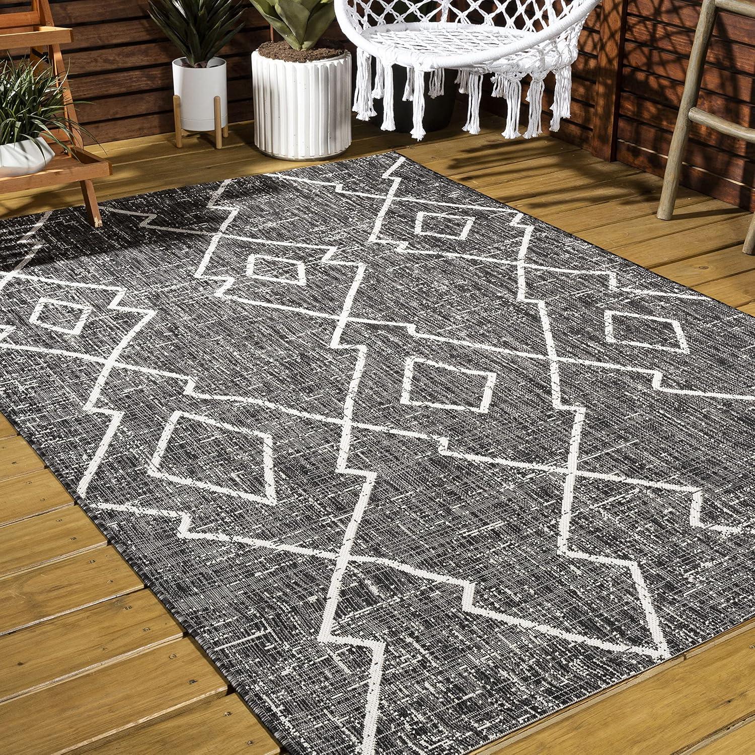 image:imageJONATHAN Y Tribal Diamond Trellis Indoor Outdoor Runner Rug 2X8 BeigeBrown Carwa for Backyard Patio Porch EasyCleaning High Traffic PetFriendly NonShedding SMB128A28BlackIvory