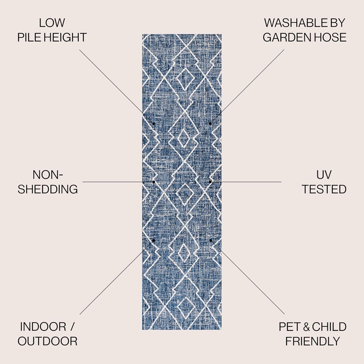 image:imageJONATHAN Y Tribal Diamond Trellis Indoor Outdoor Runner Rug 2X8 BeigeBrown Carwa for Backyard Patio Porch EasyCleaning High Traffic PetFriendly NonShedding SMB128A28BlueIvory