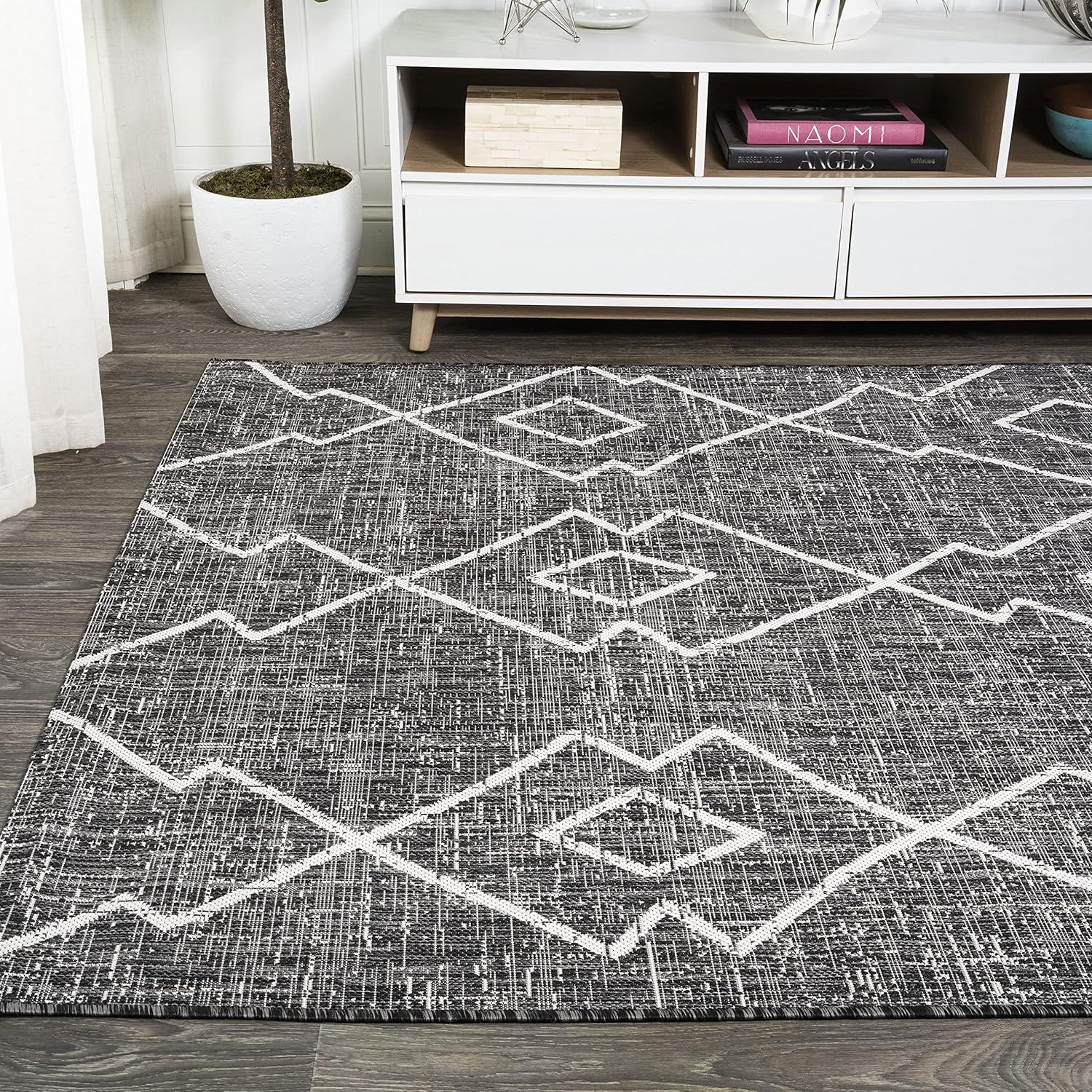image:imageJONATHAN Y Tribal Diamond Trellis Indoor Outdoor Runner Rug 2X8 BeigeBrown Carwa for Backyard Patio Porch EasyCleaning High Traffic PetFriendly NonShedding SMB128A28BlackIvory