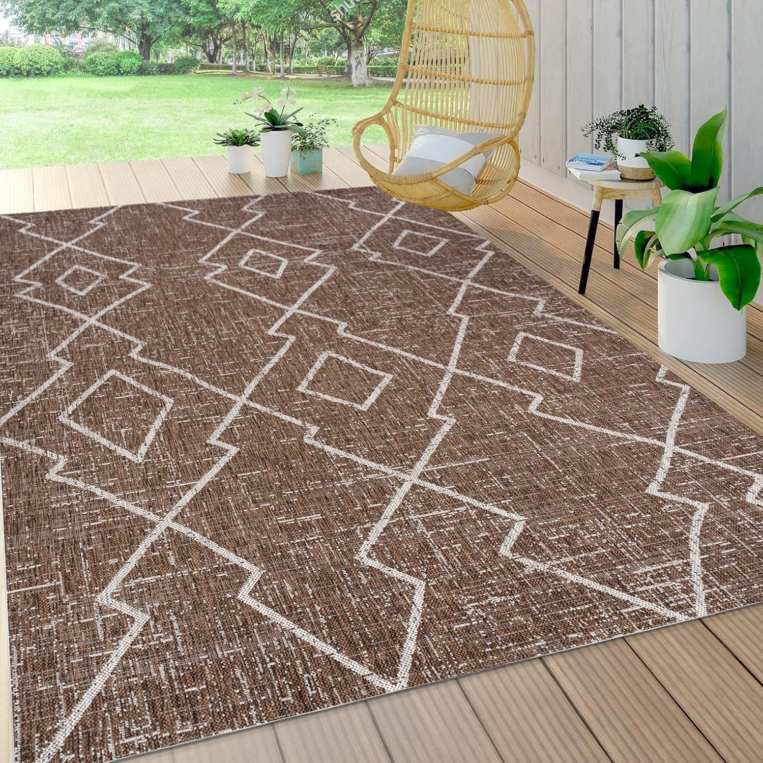 image:imageJONATHAN Y Tribal Diamond Trellis Indoor Outdoor Runner Rug 2X8 BeigeBrown Carwa for Backyard Patio Porch EasyCleaning High Traffic PetFriendly NonShedding SMB128A28BrownBeige