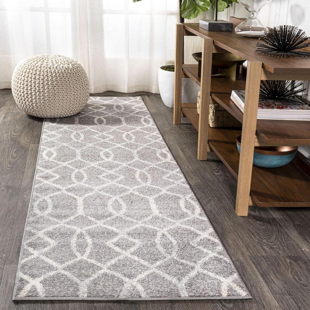 image:imageJONATHAN Y Asilah Ogee Fretwork BlueGray Indoor Area Rug 5x8 Contemporary Modern EasyCleaning for Living Room Bedroom Kitchen Pet Friendly NonShedding MOH104B5Drak GrayCream