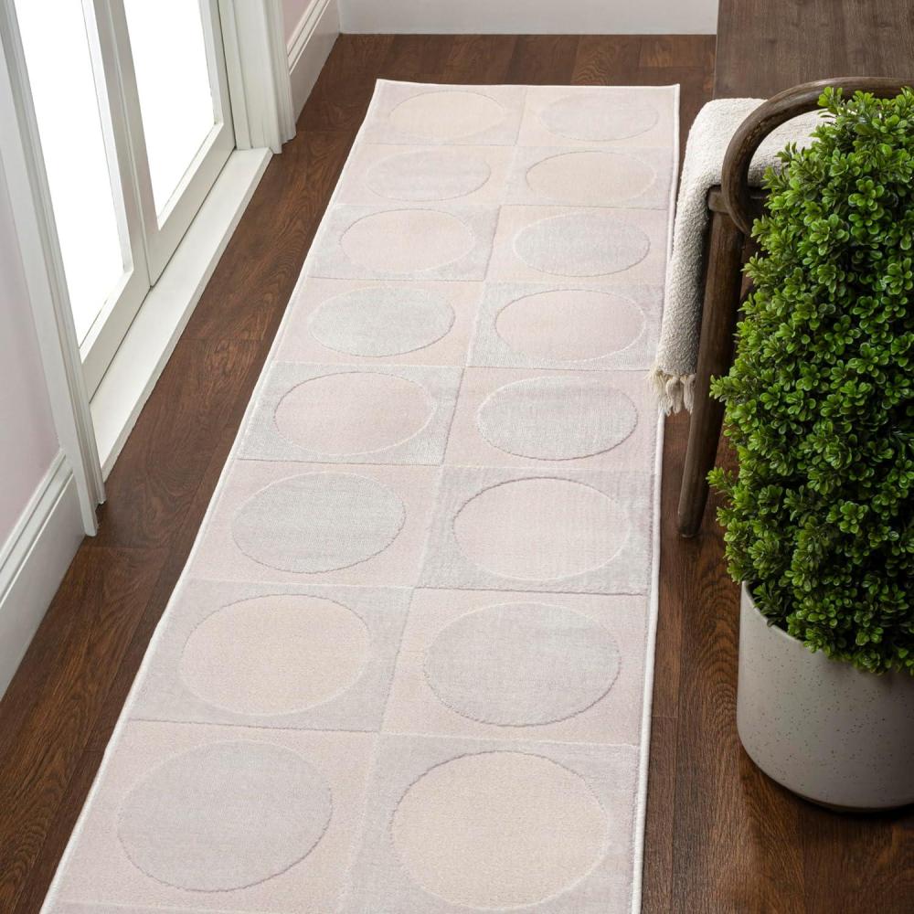 image:imageJONATHAN Y Circles in Squares HighLow Runner Rug 2X8 WhiteCream Helena Modern Geometric for Living Room Bedroom Kitchen EasyCleaning High Traffic PetFriendly NonShedding SND104B28WhiteCream