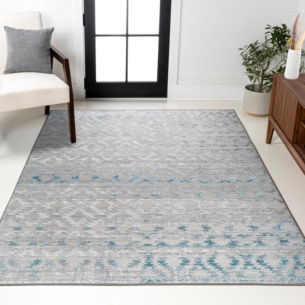 image:imageJONATHAN Y Faded Trellis GrayTurquoise Indoor Area Rug 3X5 ft Ancient for Living Room Bedroom Kitchen Office EasyCleaning High Traffic PetFriendly NonShedding SOR206A3211 x 5 Rectangular