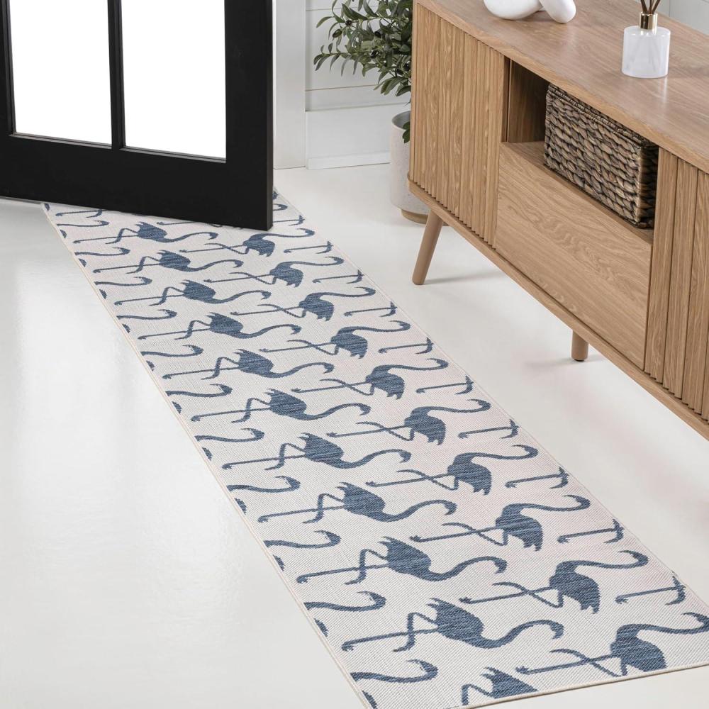 image:imageJONATHAN Y Flamingos TwoTone Indoor Outdoor Runner Rug 2X8 BeigeWhite Liana Casual Coastal for Backyard Patio Porch EasyCleaning High Traffic PetFriendly NonShedding TSN401A28WhiteNavy