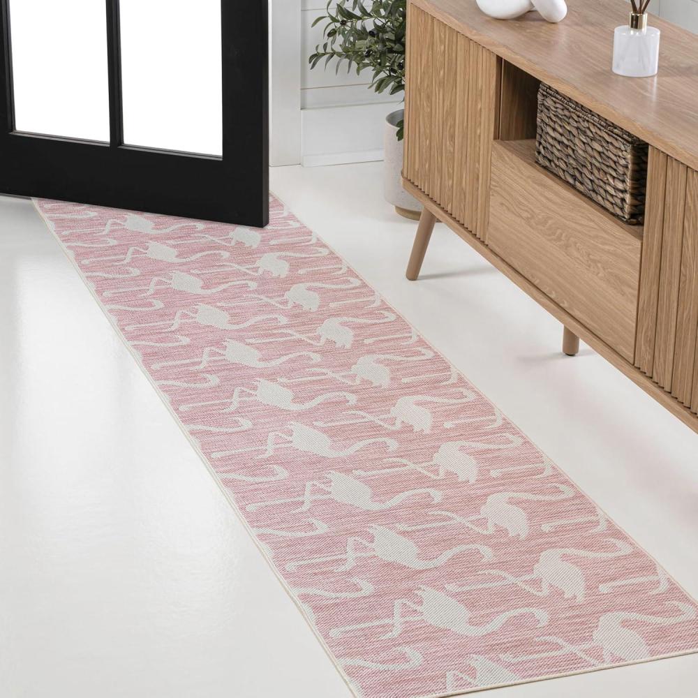 image:imageJONATHAN Y Flamingos TwoTone Indoor Outdoor Runner Rug 2X8 BeigeWhite Liana Casual Coastal for Backyard Patio Porch EasyCleaning High Traffic PetFriendly NonShedding TSN401A28PinkCream