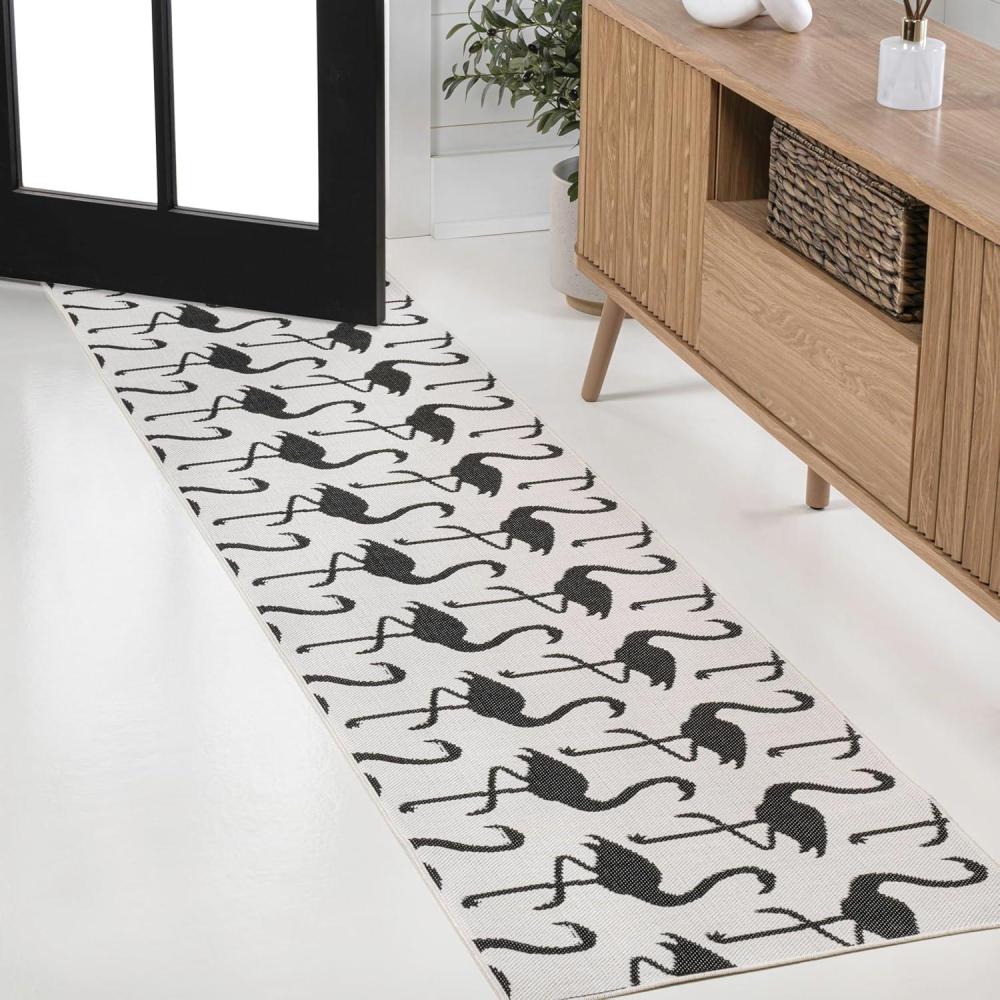 image:imageJONATHAN Y Flamingos TwoTone Indoor Outdoor Runner Rug 2X8 BeigeWhite Liana Casual Coastal for Backyard Patio Porch EasyCleaning High Traffic PetFriendly NonShedding TSN401A28WhiteBlack