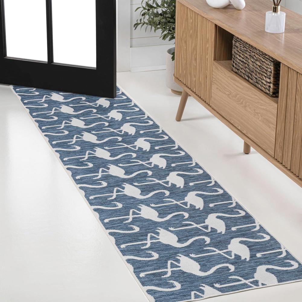 image:imageJONATHAN Y Flamingos TwoTone Indoor Outdoor Runner Rug 2X8 BeigeWhite Liana Casual Coastal for Backyard Patio Porch EasyCleaning High Traffic PetFriendly NonShedding TSN401A28NavyWhite
