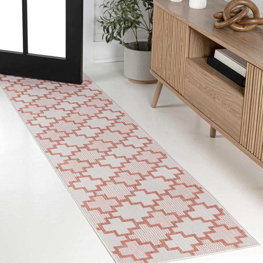 image:imageJONATHAN Y Geometric Tile Pattern Indoor Outdoor Runner Rug 2X8 SalmonCream Cyrus Modern for Backyard Patio Porch EasyCleaning High Traffic PetFriendly NonShedding TSN200A28SalmonCream