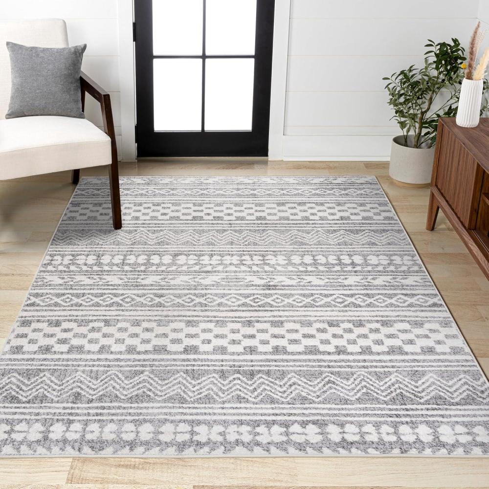 image:imageJONATHAN Y Imlil Tribal Stripe Light GrayCream Runner Rug 2x8 Geometric Bohemian Casual EasyCleaning for Living Room Bedroom Kitchen Pet Friendly NonShedding MOH303A2877 x 102 Rectangular