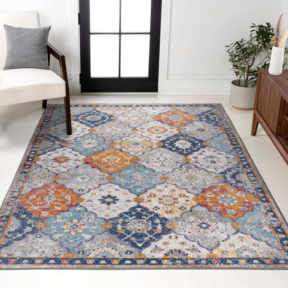 image:imageJONATHAN Y Kirman Bohemian Medallion Light GrayBlueOrange Indoor Area Rug 3x5 Bohemian Vintage EasyCleaning for Living Room Bedroom Kitchen Pet Friendly NonShedding MDP214A34 x 6 Rectangular