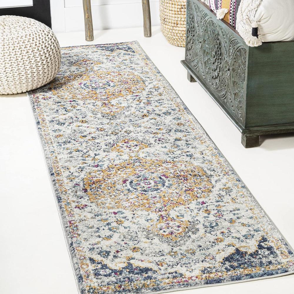 image:imageJONATHAN Y Lorena Ornate Boho Medallion Light GrayDark BlueOrange Indoor Area Rug 3x5 Bohemian Vintage EasyCleaning for Living Room Bedroom Kitchen Pet Friendly NonShedding MDP211A323 x 8 Runner