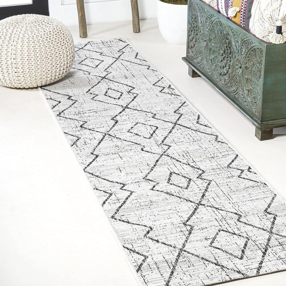 image:imageJONATHAN Y Tribal Diamond Trellis Indoor Outdoor Runner Rug 2X8 BeigeBrown Carwa for Backyard Patio Porch EasyCleaning High Traffic PetFriendly NonShedding SMB128A28IvoryBlack