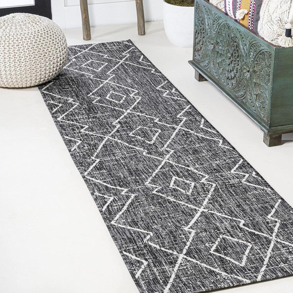 image:imageJONATHAN Y Tribal Diamond Trellis Indoor Outdoor Runner Rug 2X8 BeigeBrown Carwa for Backyard Patio Porch EasyCleaning High Traffic PetFriendly NonShedding SMB128A28BlackIvory