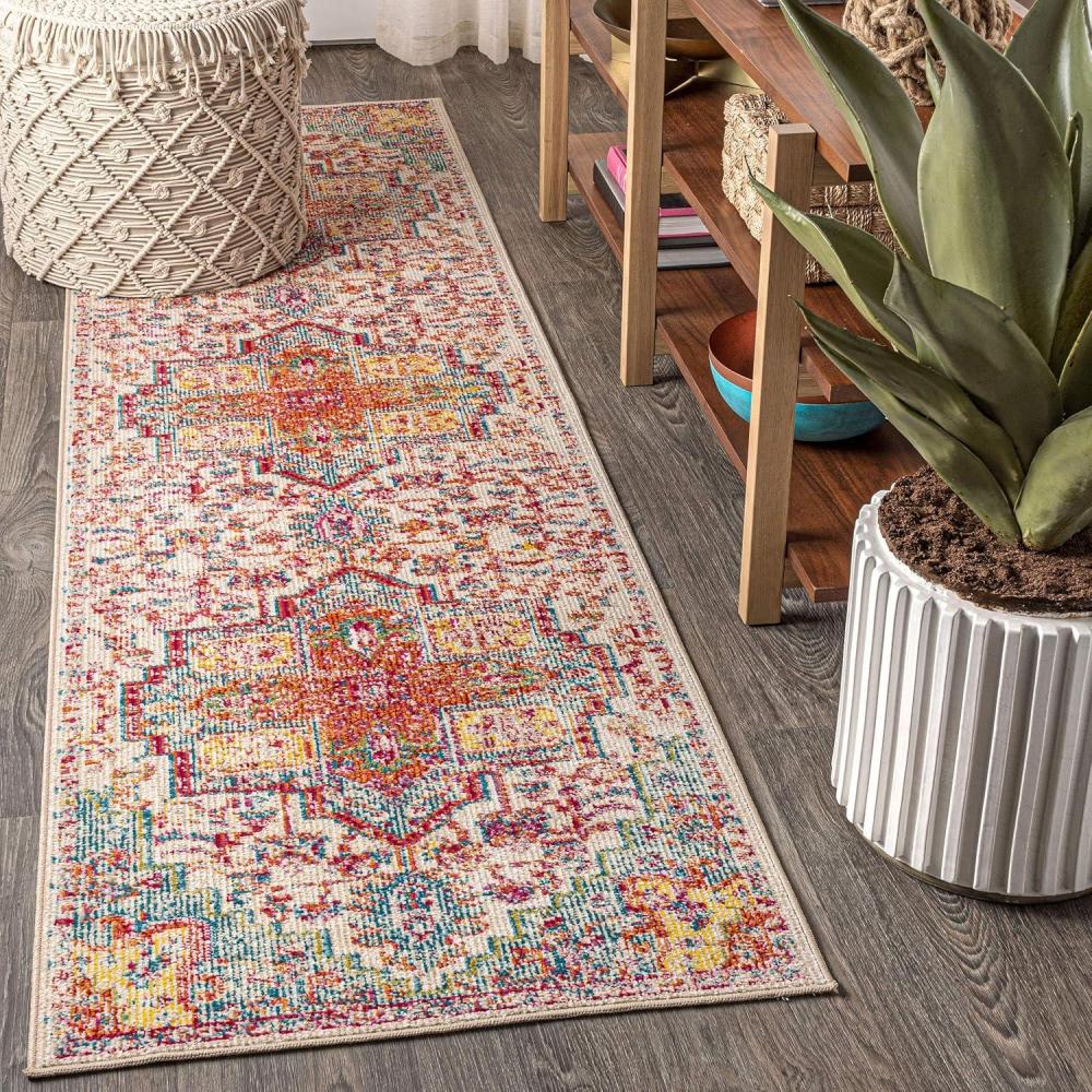 image:imageJONATHAN Y Zafra Vintage Medallion CoralBlueMulti Indoor Area Rug 3x5 Transitional Southwestern EasyCleaning for Living Room Bedroom Kitchen Pet Friendly NonShedding CAV100A323 x 8 Runner