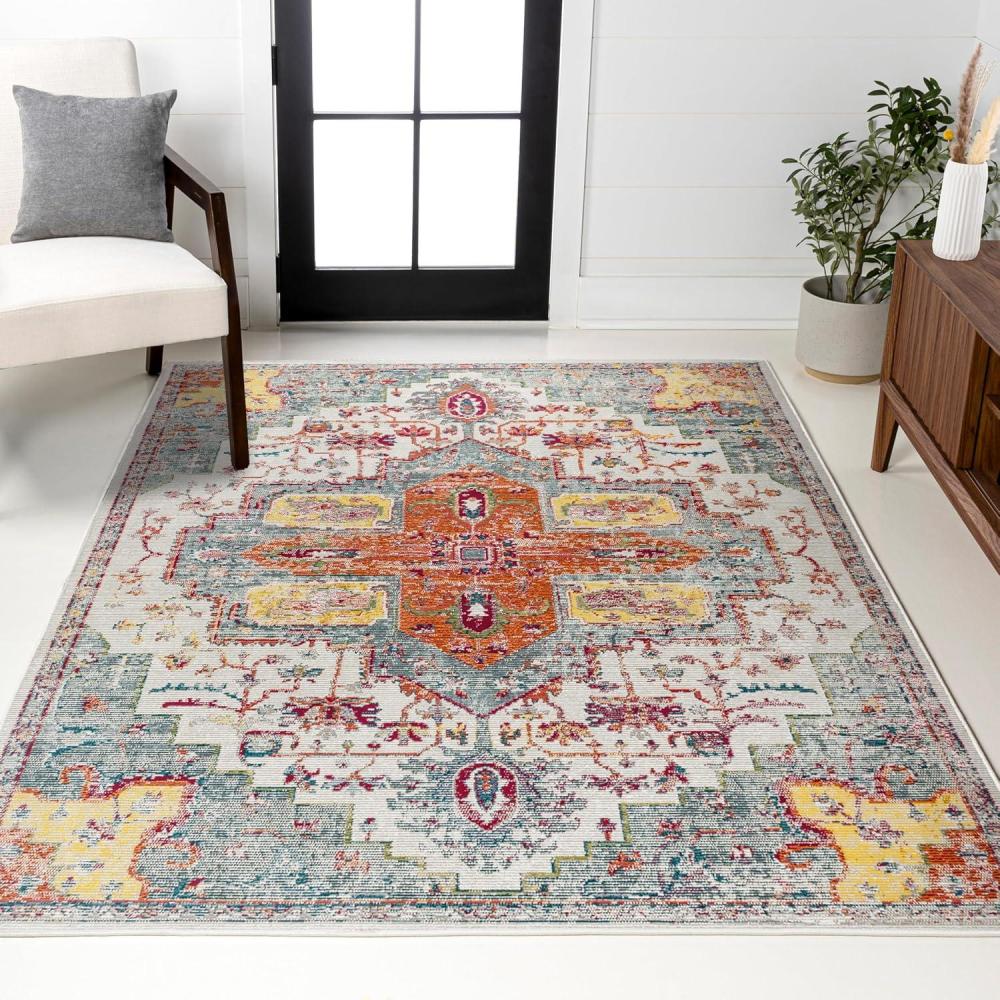 image:imageJONATHAN Y Zafra Vintage Medallion CoralBlueMulti Indoor Area Rug 3x5 Transitional Southwestern EasyCleaning for Living Room Bedroom Kitchen Pet Friendly NonShedding CAV100A353 x 77 Rectangular