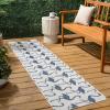 JONATHAN Y Flamingos Two-Tone Indoor Outdoor Runner Rug 2X8 Beige/White, Liana Casual Coastal for Backyard, Patio, Porch, Easy-Cleaning, High Traffic, Pet-Friendly, Non-Shedding (TSN401A-28)(White/Navy)