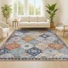 JONATHAN Y Kirman Bohemian Medallion Light Gray/Blue/Orange Indoor Area Rug, 3×5, Bohemian, Vintage, Easy-Cleaning for Living Room, Bedroom, Kitchen, Pet Friendly, Non-Shedding (MDP214A-3)(4′ x 6′ (Rectangular))