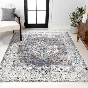 JONATHAN Y Ankara Vintage Medallion Gray/Ivory Indoor Area Rug, 3×5, Transitional, Southwestern, Easy-Cleaning for Living Room, Bedroom, Kitchen, Pet Friendly, Non-Shedding (CAV105A-3)(7’9″ x 10′ (Rectangular))