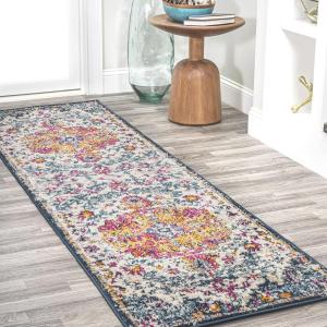 JONATHAN Y Boho Medallion Dark Blue/Gray Indoor Area Rug, 3×5, Vintage, Anaise Ornate, Easy-Cleaning for Living Room, Bedroom, Kitchen, Pet Friendly, Non-Shedding (BMF112C-3)(Orange/Fushia/Blue/Cream)