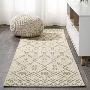 JONATHAN Y Boho Moroccan Indoor Outdoor Runner Rug 2X8 Beige/Green, Casual for Backyard, Patio, Porch, Easy-Cleaning, High Traffic, Pet-Friendly, Non-Shedding (SMB123A-28)(Beige/Green)