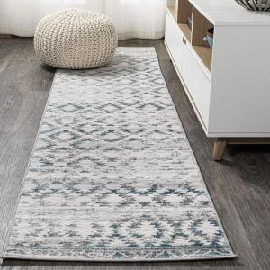 JONATHAN Y Faded Trellis Gray/Turquoise Indoor Area Rug 3X5 ft, Ancient for Living Room, Bedroom, Kitchen, Office, Easy-Cleaning, High Traffic, Pet-Friendly, Non-Shedding SOR206A-3(2′ x 8′ (Runner))
