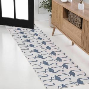 JONATHAN Y Flamingos Two-Tone Indoor Outdoor Runner Rug 2X8 Beige/White, Liana Casual Coastal for Backyard, Patio, Porch, Easy-Cleaning, High Traffic, Pet-Friendly, Non-Shedding (TSN401A-28)(White/Navy)