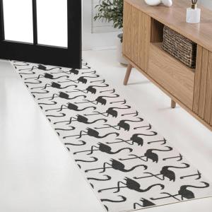 JONATHAN Y Flamingos Two-Tone Indoor Outdoor Runner Rug 2X8 Beige/White, Liana Casual Coastal for Backyard, Patio, Porch, Easy-Cleaning, High Traffic, Pet-Friendly, Non-Shedding (TSN401A-28)(White/Black)