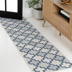 JONATHAN Y Geometric Tile Pattern Indoor Outdoor Runner Rug 2X8 Salmon/Cream, Cyrus Modern for Backyard, Patio, Porch, Easy-Cleaning, High Traffic, Pet-Friendly, Non-Shedding (TSN200A-28)(Navy/Cream)