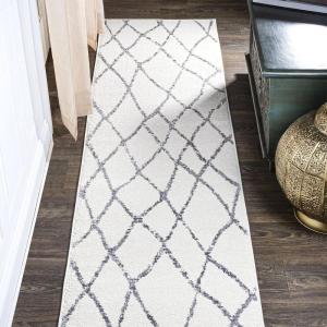 JONATHAN Y Illi Moroccan Diamond Trellis Ivory/Gray Runner Rug, 2×8, Bohemian, Vintage, Easy-Cleaning for Living Room, Bedroom, Kitchen, Pet Friendly, Non-Shedding (MOH506A-28)(2′ x 10′ (Runner))