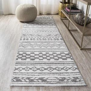 JONATHAN Y Imlil Tribal Stripe Light Gray/Cream Runner Rug, 2×8, Geometric, Bohemian, Casual, Easy-Cleaning for Living Room, Bedroom, Kitchen, Pet Friendly, Non-Shedding (MOH303A-28)(2’2″ x 8′ (Runner))
