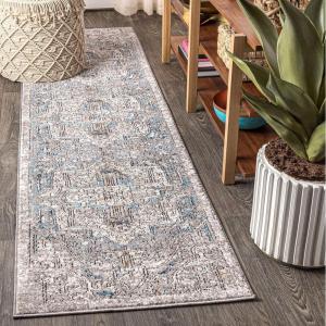JONATHAN Y Izmir Medallion Gray/Mustard/Turquoise Indoor Area Rug, 3×5, Vintage, Glam, Easy-Cleaning for Living Room, Bedroom, Kitchen, Pet Friendly, Non-Shedding (RES101A-3)(2’3″ x 8′ (Runner))