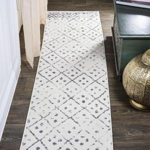JONATHAN Y Juba Geometric Diamond Ivory/Gray Runner Rug, 2×8, Moroccan, Bohemian, Vintage, Easy-Cleaning for Living Room, Bedroom, Kitchen, Pet Friendly, Non-Shedding (MOH508A-28)(2′ x 10′ (Runner))