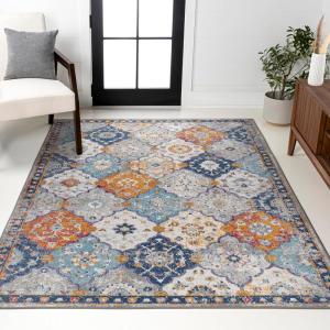 JONATHAN Y Kirman Bohemian Medallion Light Gray/Blue/Orange Indoor Area Rug, 3×5, Bohemian, Vintage, Easy-Cleaning for Living Room, Bedroom, Kitchen, Pet Friendly, Non-Shedding (MDP214A-3)(7’8″ x 10′ (Rectangular))
