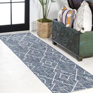 JONATHAN Y Tribal Diamond Trellis Indoor Outdoor Runner Rug 2X8 Beige/Brown, Carwa for Backyard, Patio, Porch, Easy-Cleaning, High Traffic, Pet-Friendly, Non-Shedding (SMB128A-28)(Blue/Ivory)