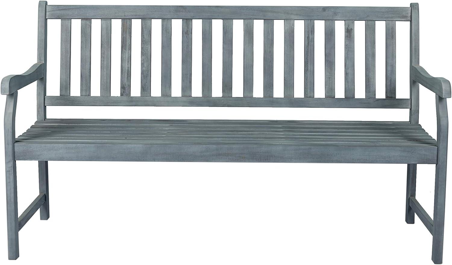 image:imageJONATHAN Y Acacia Wood Outdoor Bench 591 3Seat SlatBack Patio Garden Bench with Heavy Duty 600Lbs Support for Porch Lawn Yard BNH101DGrey